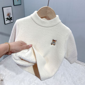 Thickened Baby Knitted Sweater Autumn Winter Style One-Piece Fleece Lined Base Layer Shirt for Boys And Girls Childrens Clothing