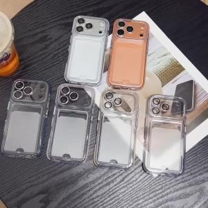 Luxury Soft Card Bag TPU Phone Case For iPhone 17 Pro Max 16 15 14 13 12 Pro Max Camera Lens Protection Transparent Bumper Cover
