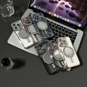 CrashStar Magsafe เคสโทรศัพท์กันกระแทกแบบแข็งขอบเพชรกลิตเตอร์เมคอัพขอบเพชรแฟชั่นสุดสวยสำหรับ iPhone 16 15 14 Pro Max Plus 13 12 11 Pro Max เคสโทรศัพท์ชาร์จไร้สายเคสโทรศัพท์สุดหรูใสลดราคาสุดๆ