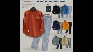 TABINA Setelan Kurta Anak Laki Laki Lengan Panjang Seri Yazid Celana Motif usia 2 hingga 16 tahun