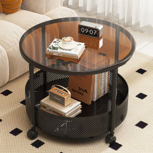 French Living Room Portable Mini Table Light Luxury Wheeled Coffee Table Compact Round Design for Home Use Cream Wind Style