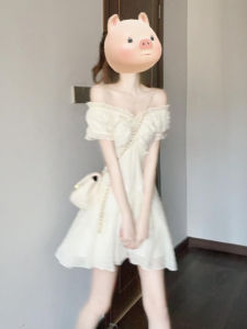 SUSIEYUAN | French V-neck Bubble Sleeve Dress Women Summer 2025 New Small Size Beautiful Waist Princess Fluffy Short Skirt A-line Dress