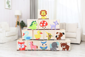 Washable Cartoon Childrens Toy Storage Box Foldable Fabric Organizer Bin with Lid Baby Basket Storage Container Nordic Style