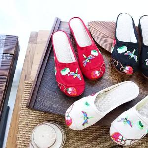 Sandal Wanita R a Nasional Bordir Kain Musim Semi Panas Ujung Tertutup Hanfu Sepatu HF17