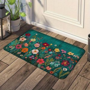 Thảm Trải Sàn Bằng Vải Polyester Mềm Chống Vết Bẩn VIKAMA Green Floral Doormat Cho Phòng Ngủ Phòng Khách Phòng Tắm - Thảm Chào Mừng Chống Phai Màu