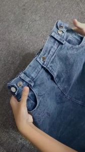 Rok Jeans Highwais Jumbo Slim Panjang Belah Belakang With Belt Pinggang Karet Korean Style 2024