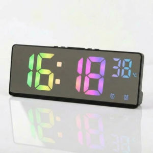 Digital Alarm Clock Temperature Display Dual Alarm Snooze Mirror Surface Table Clock for Bedroom Office Living Room Kitchen