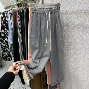 High Waist Korean Style Nine Points Straight Leg Pants Slimming Spring Autumn Drape Grey Casual Sports Harlan Womens Sweatpants