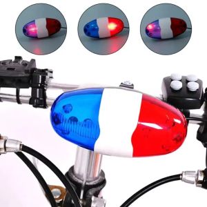 Bicycle Police Siren 4 Sounds Melody Bicycle Power Horn Siren Bell 6-LED Strobe Blue and Red Bicycle Safety Light for Kids Bike