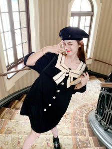 Black Casual Loose Womens Dress Butterfly Knot Princess Skirt H-Shape Summer Fashion Korean Style Button Detail Midi Dress