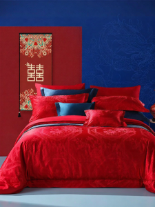 FUANNA (富安娜) | Bộ Đồ Chăn Ga Gối Cưới Màu Đỏ Cotton