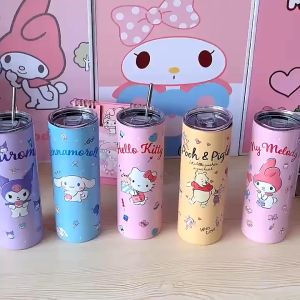 Bình Cao 600ml - Bình Giữ Nhiệt Kuromi/Melody/Kitty - Nắp Trong Có Kèm Ống Hút Inox Dễ Thương