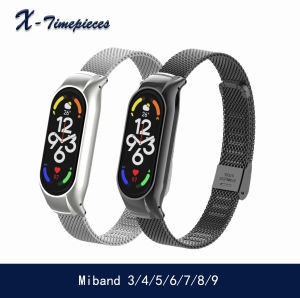 Thép Không Gỉ Kim Loại dây đeo thay thế Dây Đeo Cho Xiaomi Mi Band 9/8 Dây Đeo Cổ Tay Phụ Kiện Cho Mi Ban Nhạc 7/6 Vòng đeo tay thông minh Miband 5/4/3 Cho Phụ Nữ Người Đàn Ông Thời Trang Thể Thao Kinh Doanh Mềm Mại Không Thấm Nước