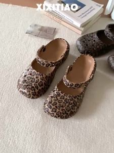 XIXITIAO | Retro Leopard Print Arch Support Mary Jane Peep Toe Sandals