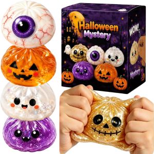 Halloween Ghost Dumpling Squishy Toy Ghost Pumpkin Eyeball Slow Rising Stress Relief Squeeze Toy For Halloween Party Blind Box