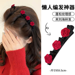 New Year Childrens Red Braid Water Diamond Hair Clips Womens Princess Head One Word Clip Forehead Bangs Fringe Hair Clippers