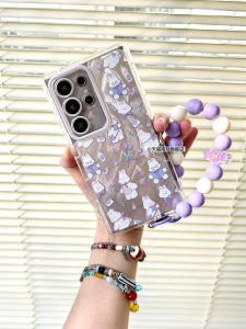 Cute Purple Rabbit Phone Case with Lanyard Protection Anti-Fall Acrylic Cover for Samsung S25 Ultra Edge S24+ S23U A55 A35 A16 A15