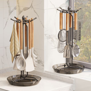 Rotating Kitchen Storage Rack with Drip Tray