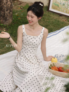 Váy Maxi Hai Dây Mùa Hè Phong Cách Pháp Chấm Bi