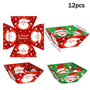 12pcs Christmas Decor Cartoon Santa Claus Pattern Popcorn Box Movie Night Snack Tray Set Xmas New Year Dining Table Decoration