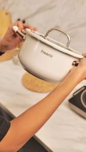 [SUS 304] freemir Panci 20cm Stainless Steel 304 Tutup Kaca Cream Zero Coating Food Grade Sip/kaldu/bubur