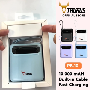 TAURUS PB10 Power Bank 10000mAh - 22.5W Portable Fast Charging  Built In Type-C & Lightning Cables