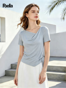 puella | Korean Style Draped Neck Irregular Short Sleeve Summer Tie Side Slim Fit T-shirt