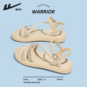 รองเท้าแตะผู้หญิง Warrior 2025 ใหม่สำหรับใส่กลางแจ้งในฤดูร้อน รองเท้าแตะแบบสวมสบาย ส้นแบน ยางนิ่ม สีขาว สไตล์สปอร์ต