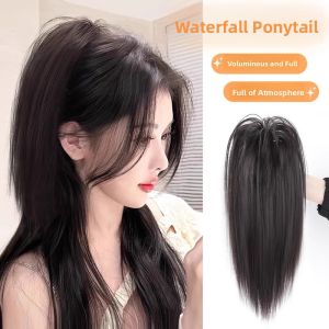 MONLEYTA | Long Hair Female Wig With High Ponytail And Braids Natural Looking Realistic Hair End Straight Tail To Increase Hair Volume