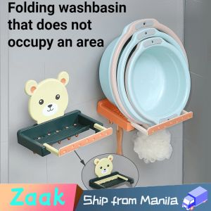 Non-perforated hook wall-mounted washbasin storage rack Foldable hanger kitchen bathroom washbasin storage rack