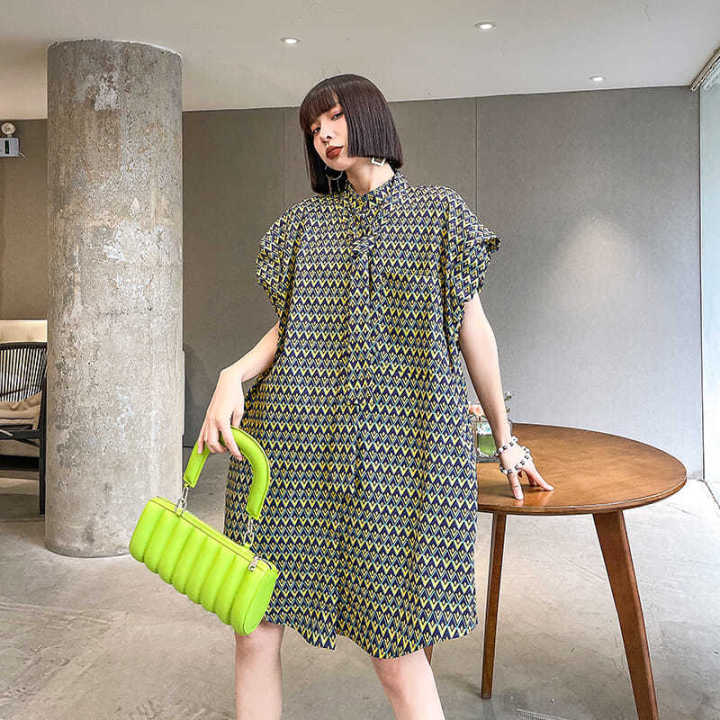 Japanese Style Export Dress for Women Summer Plaid Print Loose Fit
