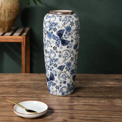 Retro Blue And White Porcelain Flower Vase Ceramic Home Decorative Item for Desktop Dry Flowers And Flowers B&B