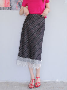 Korean Style Retro Plaid Lace Skirt