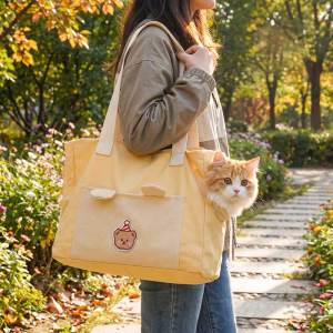 Teekland Pet Canvas Breathable Pet Carrier Bag Portable Cat Dog Shoulder Bag for Safe Travel Adjustable Shoulder Strap Machine Washable with Leash Buckle