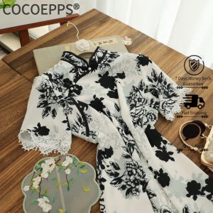 Cocoepps cổ điển Cộng Hòa Phong cách Trung Quốc Hoa lớn đen sườn xám dài 2023 mùa hè tính cách thanh lịch phong cách trẻ mới