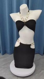 🫰🏻 Sweetie Store 🫰🏻 [ READY STOCK ] Women Lingerie Halter Neck Metal Ring Backless Nightdress Black & Red
