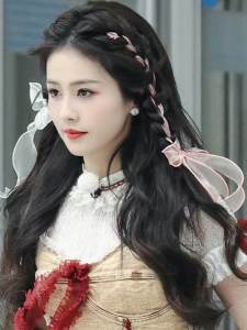 สีชมพู สีขาว Ogeesan ผ้าไหม ริบบิ้นปมผีเสื้อที่คาดผมคลิปด้านข้างเครื่องประดับผมเด็กผู้หญิงสไตล์เจ้าหญิง Running Man Series