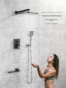 BANGPU | Brass Black In-Wall Shower Set Overhead Cold Hot Bath