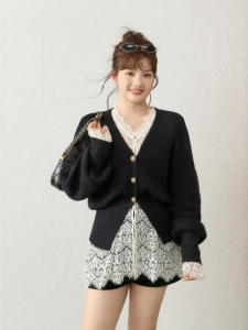 JULULOOK | Bộ Áo Cardigan Len và Ren Dành cho Người Mập Mùa Thu