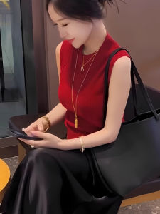 chaqi | เสื้อถักคอกลมแขนกุดสำหรับผู้หญิง ทรงสลิมฟิต ทรงลำลอง สไตล์ฤดูร้อน 2025 เสื้อผ้าทำงาน แขนยาว ปกติ