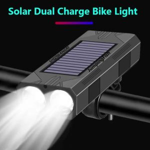Bộ Đèn Xe Đạp Năng Lượng Mặt Trời 800 LM LED Đèn Pha Xe Đạp Leo Núi MTB Tích Hợp Còi Sạc USB Chống Nước Phụ Kiện Gắn Tay Lái