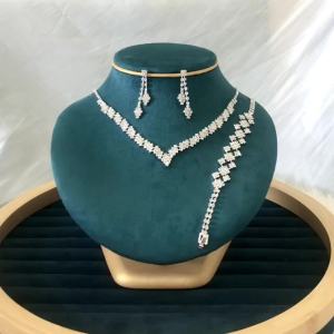 Fashionable Silver Plated Rhinestone Folding Tassel Earrings Necklace Wedding Jewelry Gift Fashionable Style