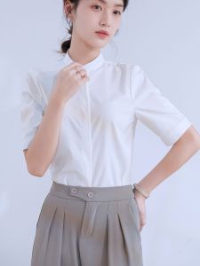 เสื้อเชิ้ตคอตั้งสีขาวสำหรับผู้หญิง แขนสั้น ชุดสูทสำหรับการสัมภาษณ์และป้องกัน ใส่ไปทำงานในช่วงฤดูร้อน แขนยาวปานกลาง เสื้อเชิ้ตแบบลำลอง