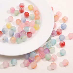 8mm 20/30Pcs Matte Gradient Glass Beads with Golden Shimmer Dots Loose Beads for Clothing Sewing DIY Decoration Supplies