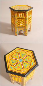 Hand-Painted Bohemian Hexagonal Coffee Table Living Room Side Table No Storage Wood Craft Art Style Furniture Transportable