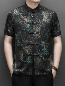 J&FO | Vintage Casual Iced Sense Mandarin Collar Short Sleeve Shirt Set