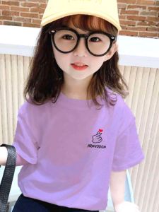 Girls Cotton T-Shirt Short Sleeve Thin Summer Fashionable Baby Pure Cotton Half Sleeve Top Childrens Casual Loose Fit round Neck