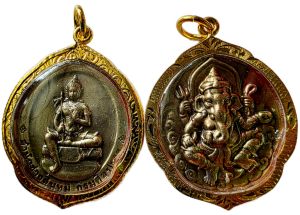 จี้ พระพิฆเนศ หลังพระวิษณุกรรม เนื้อเงินอัลปาก้าสูง3.5ซม.กว้าง3ซม. หนา 0.5ซม. กรอบทองไมครอน