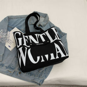 กระเป๋าผ้าใบลายตัวอักษรแฟชั่นสำหรับผู้หญิง กระเป๋าถือลำลองความจุขนาดใหญ่ กระเป๋าสะพายไหล่สำหรับนักเรียนมัธยมปลาย กระเป๋าสะพายข้างสำหรับเดินทาง