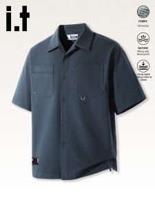 izzue | Áo Sơ Mi Cổ Trụ Tay Ngắn Thoáng Khí